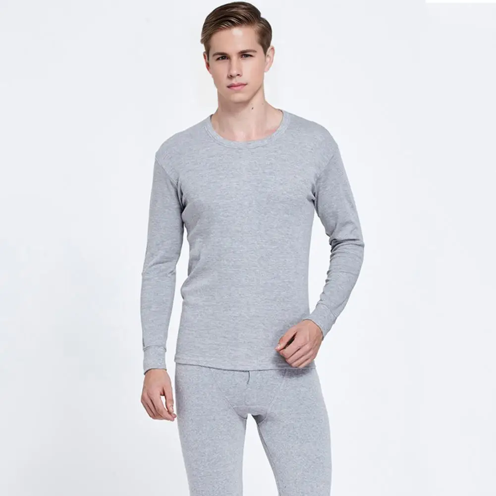 

Round Neck Loungewear Men Pajama Set Men's Cozy Lounge Set with Long Sleeve Tops Elastic Waist Pants Solid Color for Ultimate