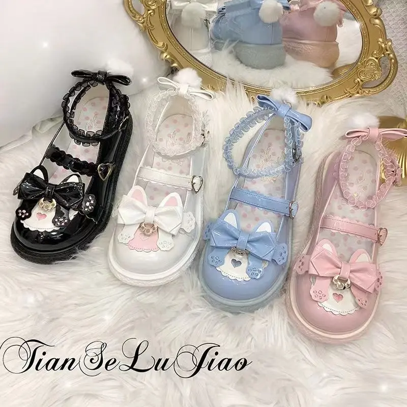Japanse Harajuku Stijl Zomer Lolita Schattig Meisje Zoete Sandalen Strikje Kawaii Chic Mary Janes Schoenen Gemengde Kleur Ronde Neus Casual
