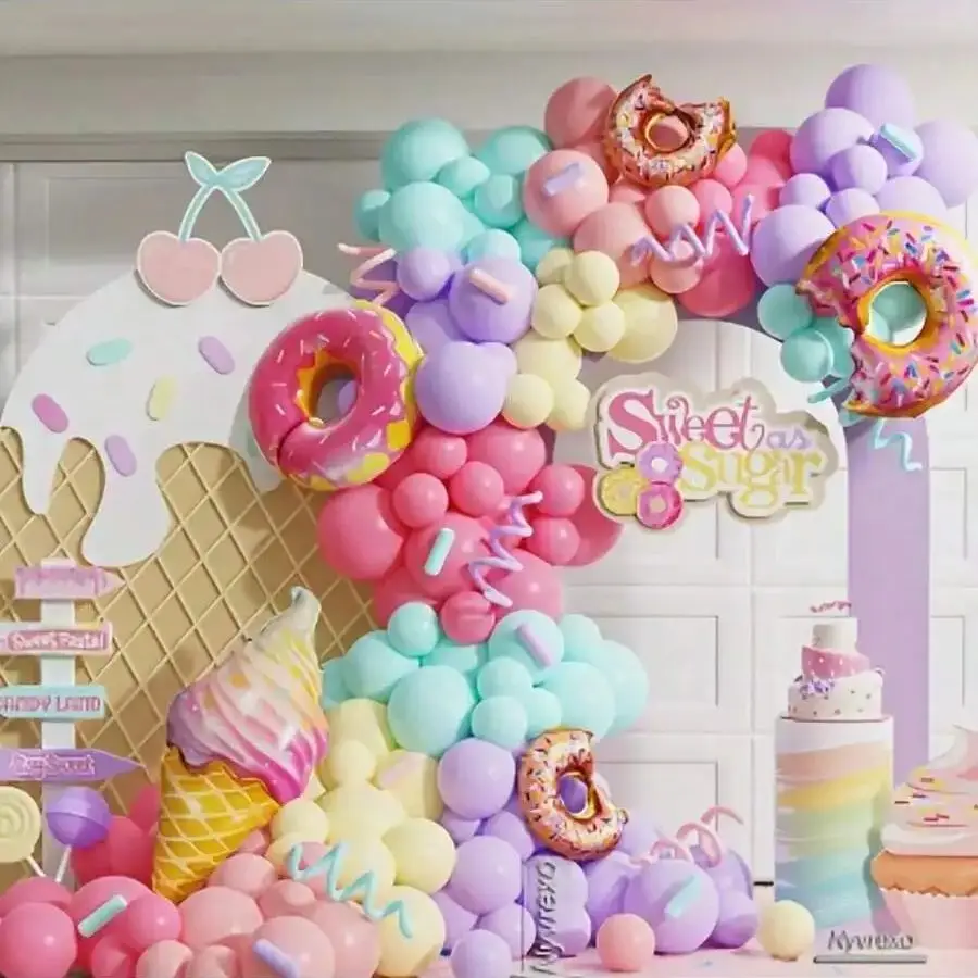 127 Macaron gigante Donut helado globos de caramelo rosa propuesta de fiesta de cumpleaños suministros de decoración de fiesta temática