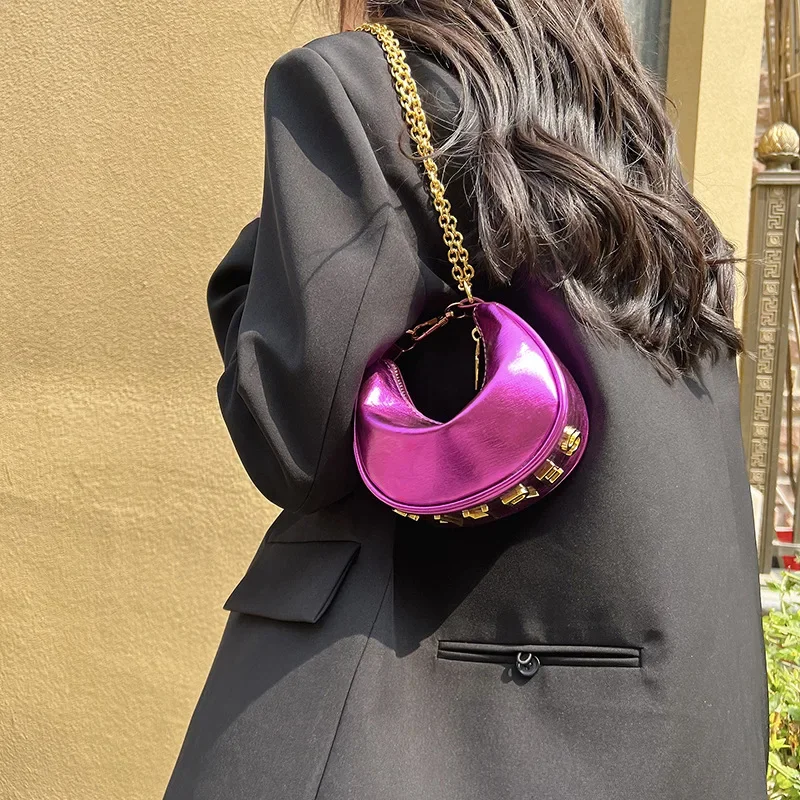 

Summer Bright Leather Crossbody Bag For Women Luxury Designer Mini Handbags Pleated Dumpling Bag Purse Small Women Bags