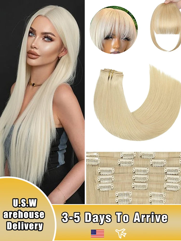 Clip in Hair Extensions 10pcs/set Blonde Hair Extensions Real Human Hair Clip ins Straight #613 Human Hair Clip in Extensions