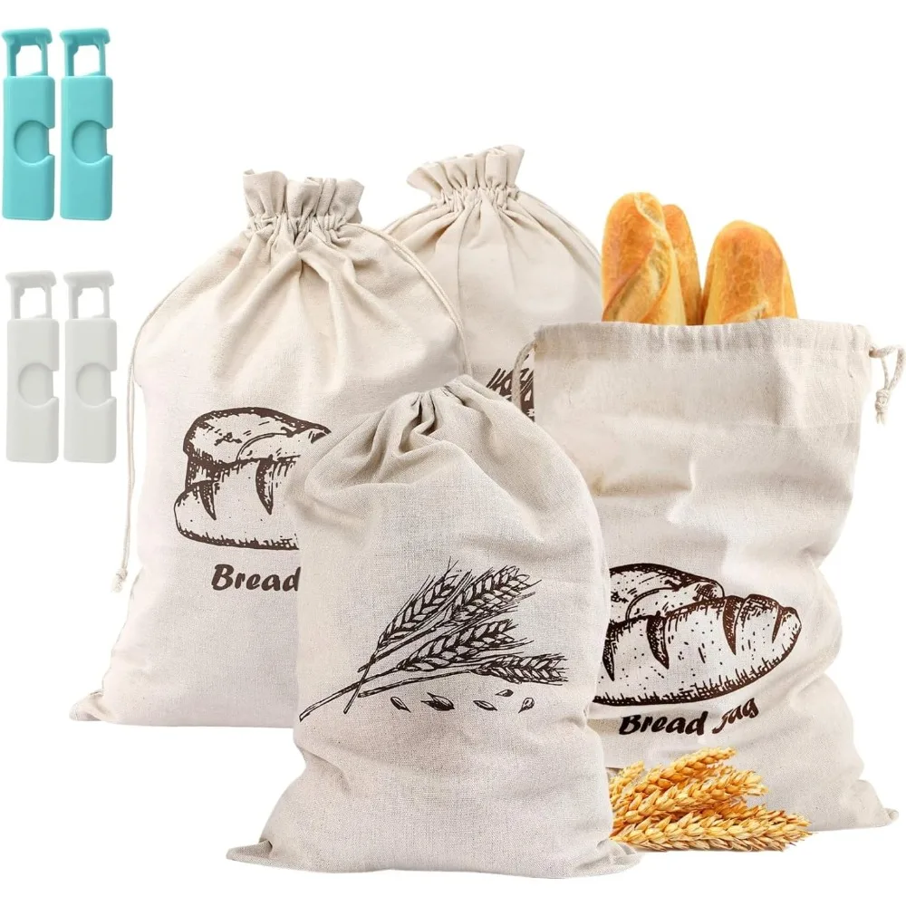 

Bread Bags, 4-Packs Linen, 17.3×11.6 Inches, Unbleached, Reusable Loaf Baguette Storage, Natural Large Storage, Bread Bags