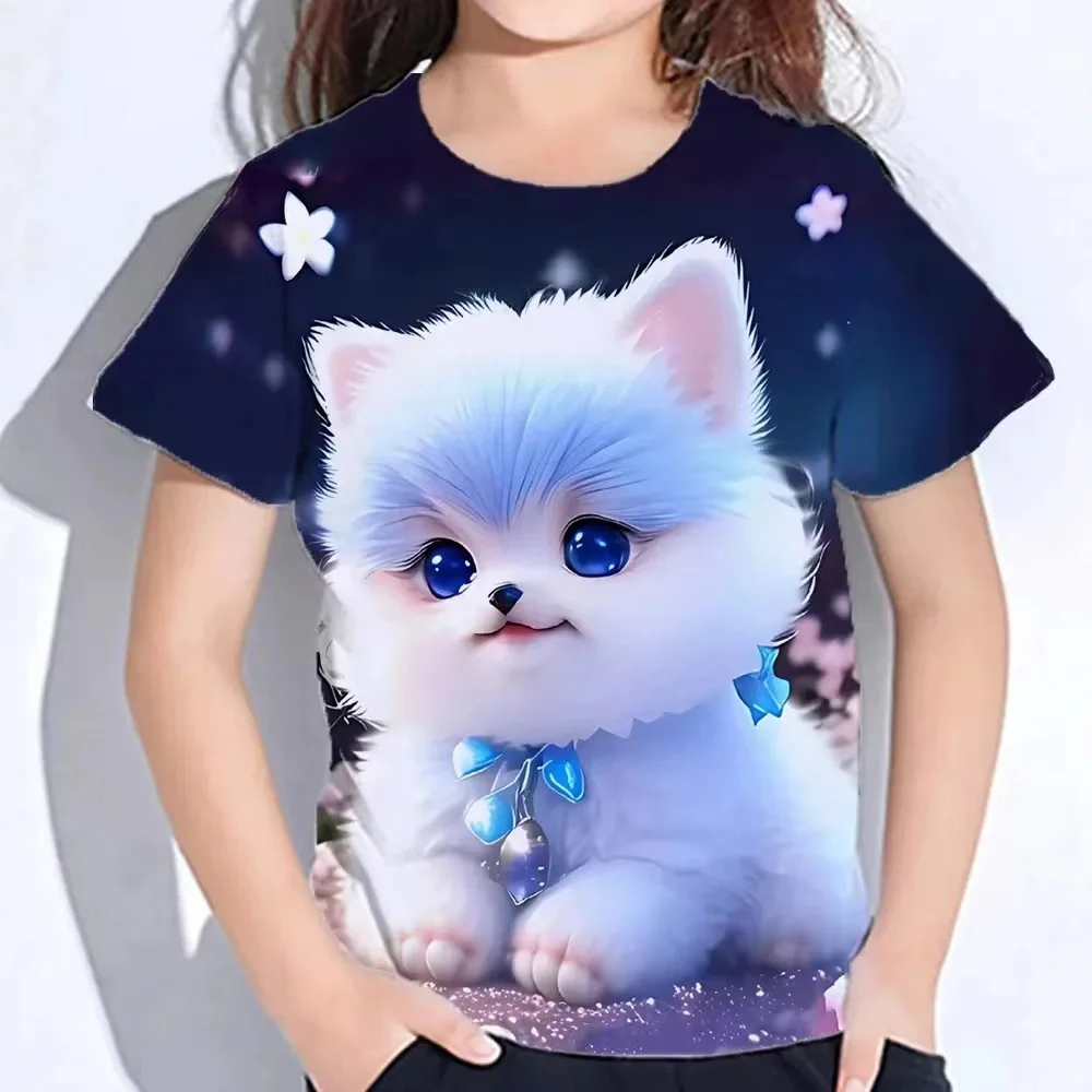 Camisetas divertidas para niñas, Top de manga corta de verano con estampado 3d de animales de dibujos animados y gatos, ropa para niñas, camisetas informales de moda 2025