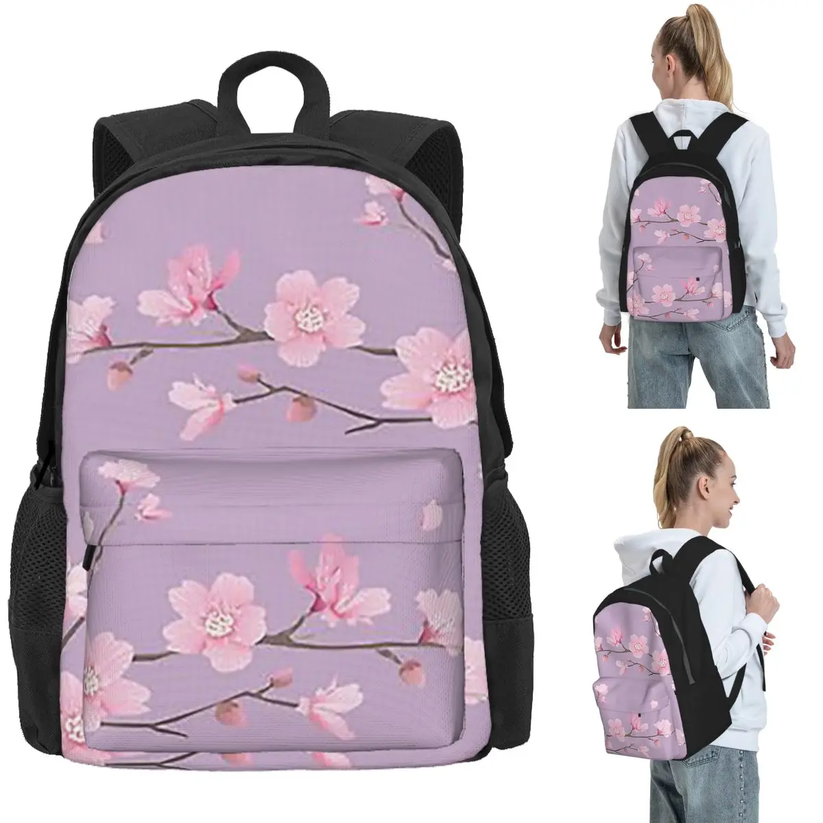

Cherry Blossom Flower Plant - Pastel Purple Backpack Daypack Large Capacity BookBag School Bag Shoulder Bags for Men Women