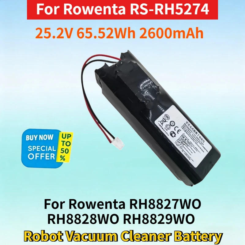 

Newest 25.2V 65.52Wh 2600mAh Rechargeable Battery for Rowenta RS-RH5274 RH8827WO RH8828WO RH8829WO Robot Vacuum Cleaner Battery
