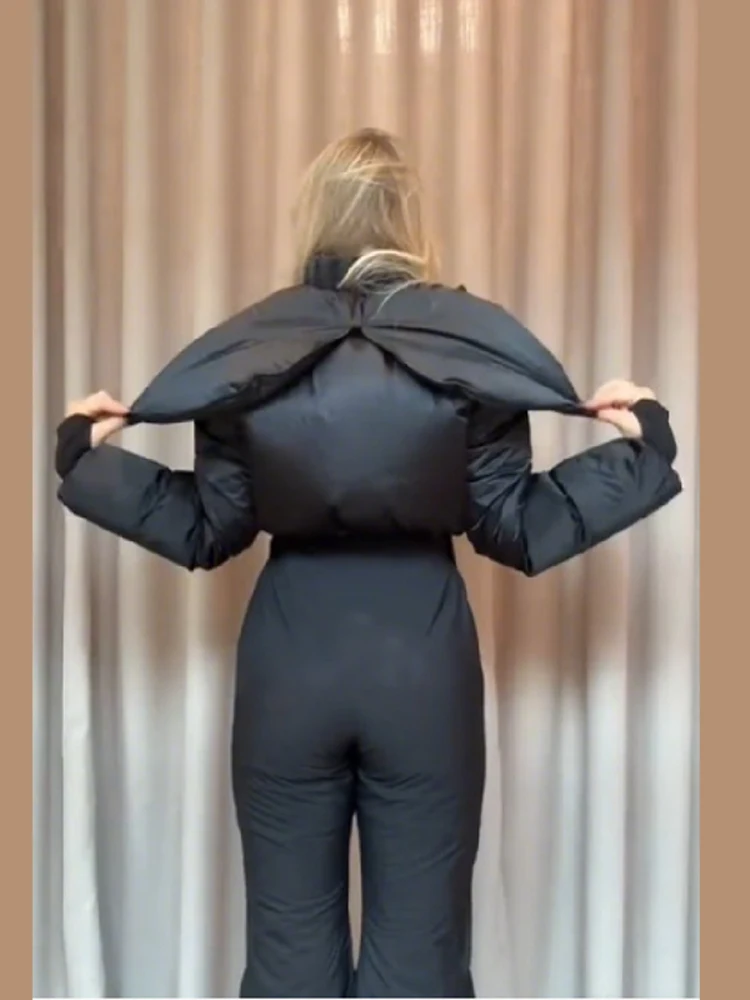 المرأة الشتاء العصرية ملابس التزلج بذلة مقنعين القطن سترة دافئة موضة مستقيم واسعة الساق 2025 جديد دافئ سميكة سيدة مجموعة الملابس #3