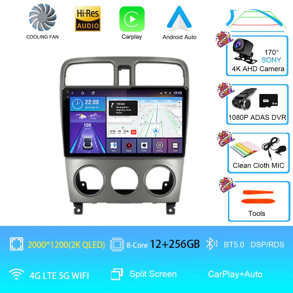 Android 16 autoradio multimediasysteem videospeler navigatie Carplay geen 2Din DVD scherm voor Subaru Forester SG 2002-2008