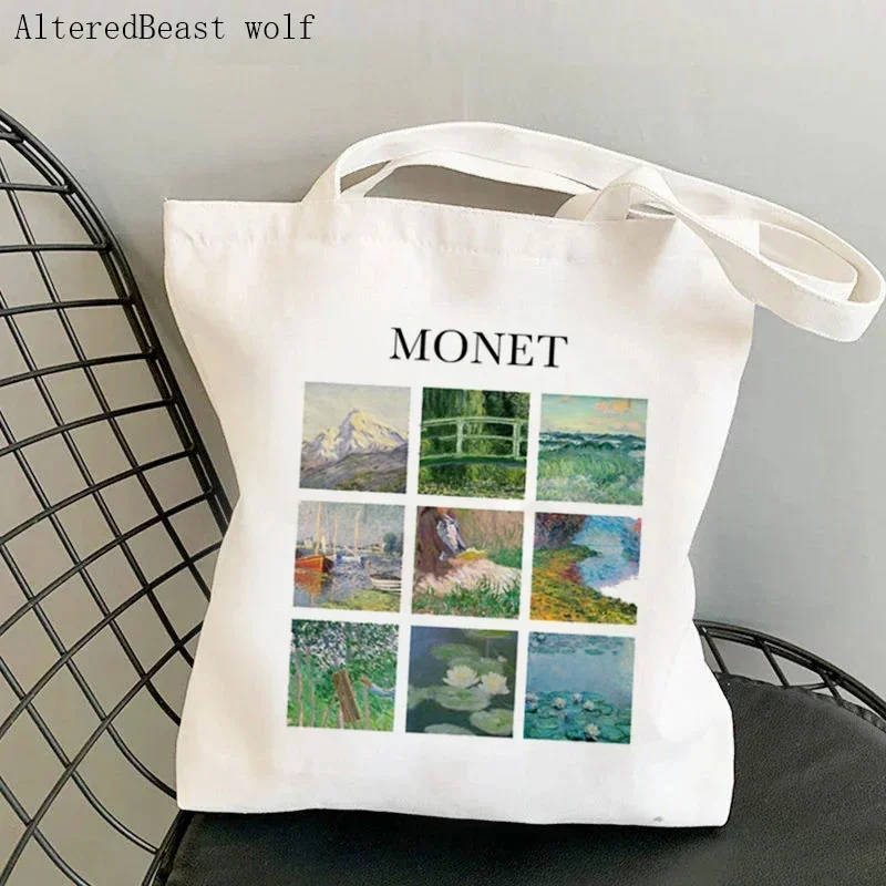 Women Shoulder bag Monet Water Lilies Kawaii Bag Harajuku Shopping Canvas Shopper Bag girl handbag Tote Shopper Lady Bag