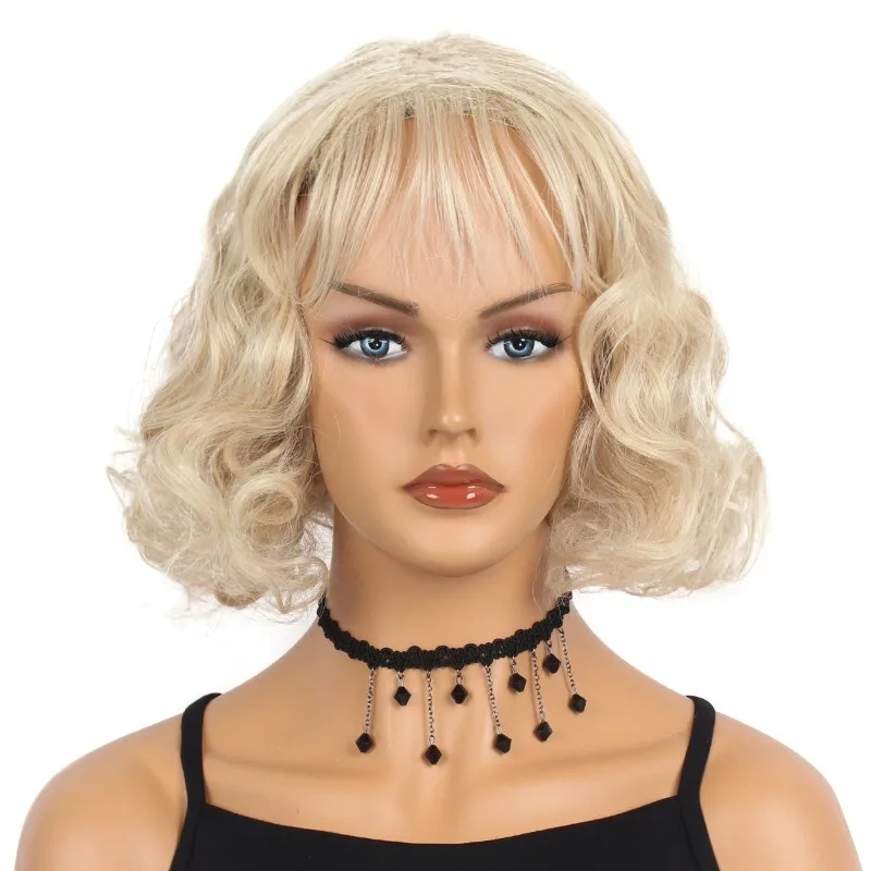 

Женский золотой вьющийся парик, короткий парик, женские вечерние волосы, полный парик