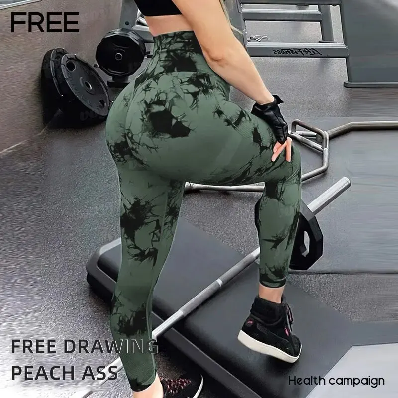 Tie Dye Seamless Leggings for Women High Waist Yoga Pants Scrunch Butt Lifting Elastic Tights Wide Waistband Sports Leggings