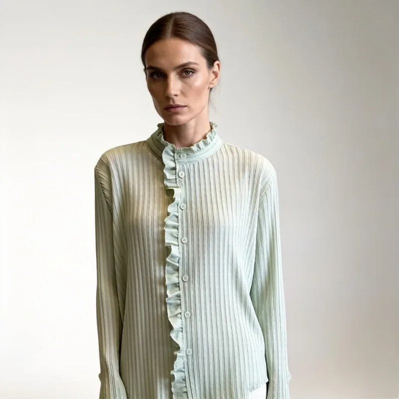 

Женская плиссированная рубашка Miyake с рюшами и воротником-стойкой, универсальный свободный топ с плиссировкой, новинка лета 2026