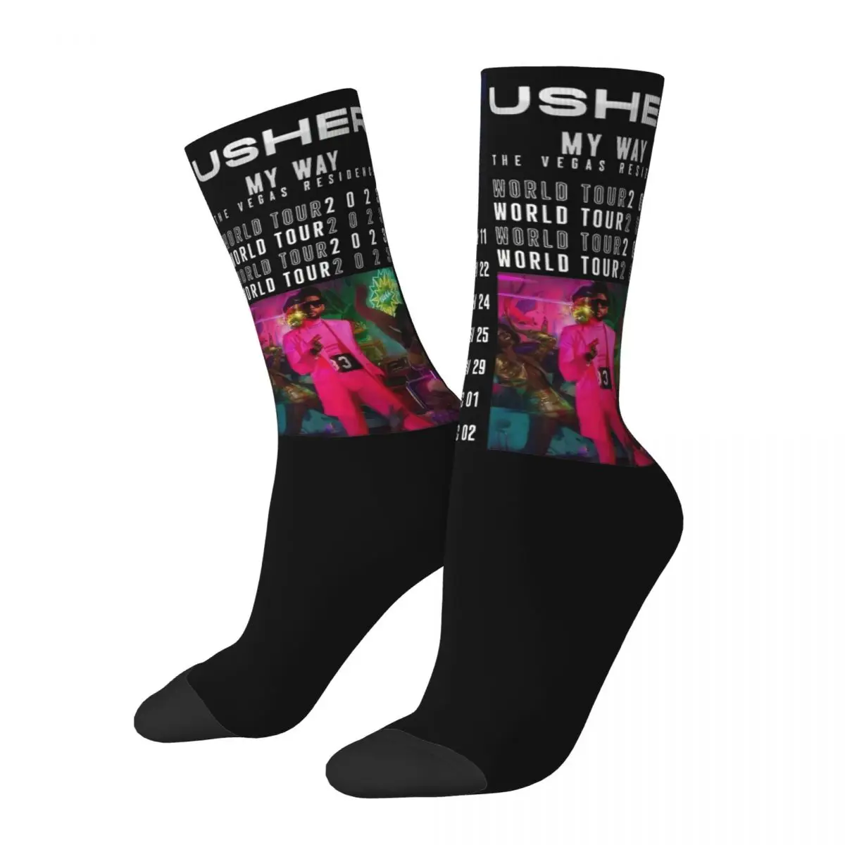 

Уютные женские носки, винтажные носки Usher US Tour Merch, теплый певец, раппер, скейтборд, всесезонные носки