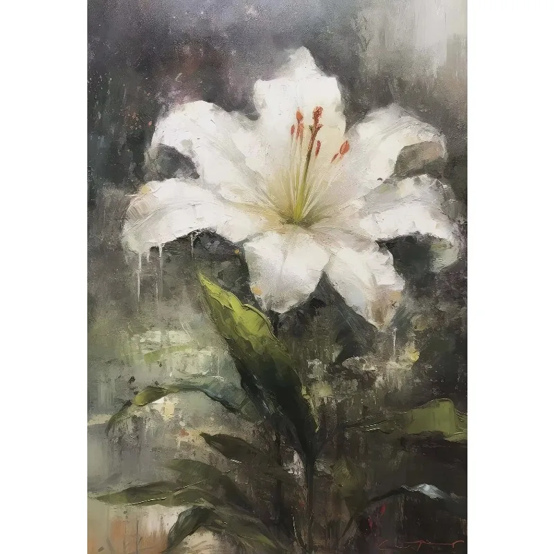 Classic Simple Oil Painting Flowers lily Green Plants Clove Bouquet Poster Canvas Art Prints Home Room Wall Pictures Decor Gi