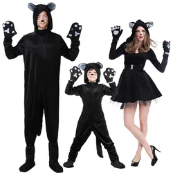 Black Cat Cosplay Children Costume Kitten Animal Gloves Hat Suit Suitable for Stage Show Halloween Costumes Family Performance