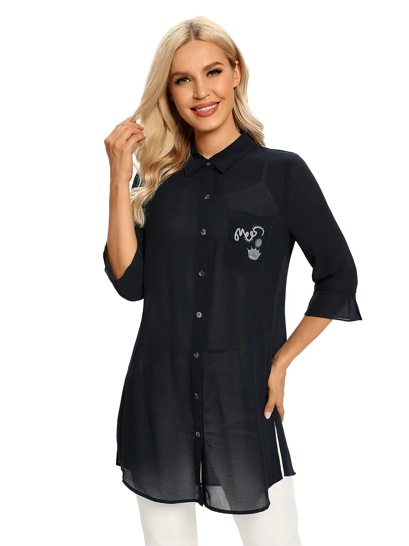 Gewebtes, modisches Freizeithemd für Damen für Frühling und Sommer