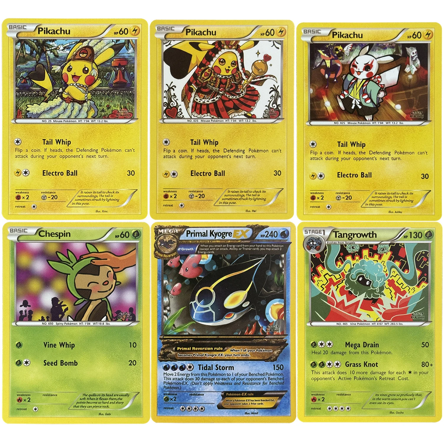 6-pcs-set-diy-2015-pokemon-art-academy-competicao-primal-kyogre-pikachu-tangrowth-chespin-ptcg-cartoes-colecionaveis-display-presente
