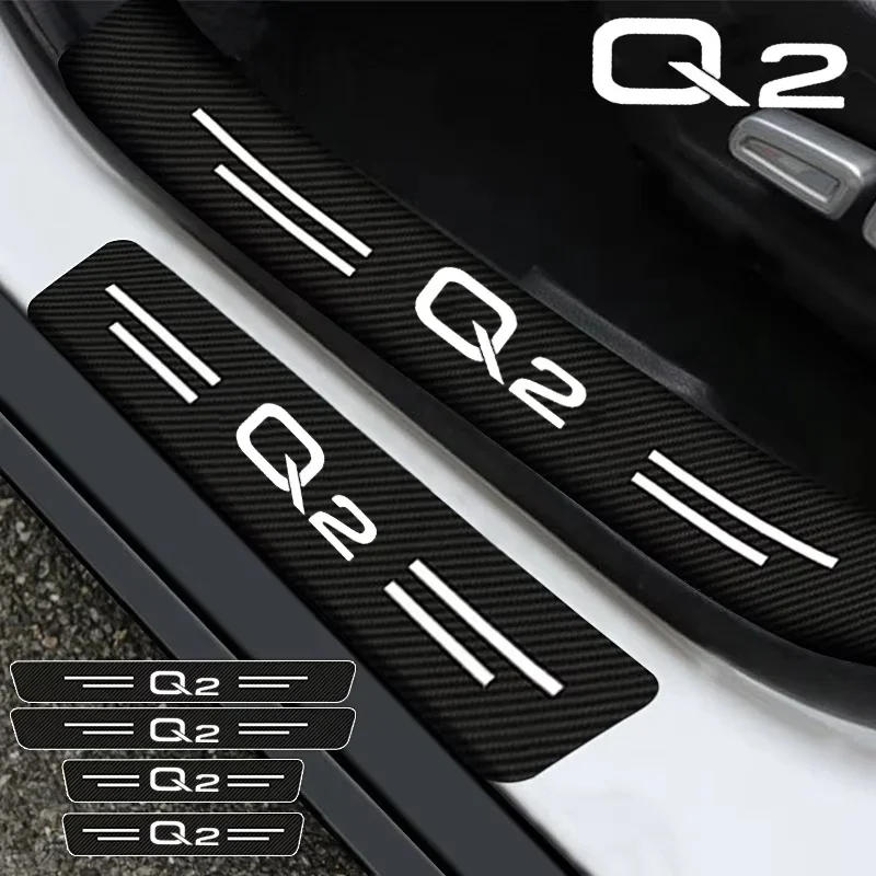 Car Door Sill Protector Sticker Carbon Fiber Threshold Strip For Audi Q2 Logo Rear Trunk Bumper Guards Decorative Accessories