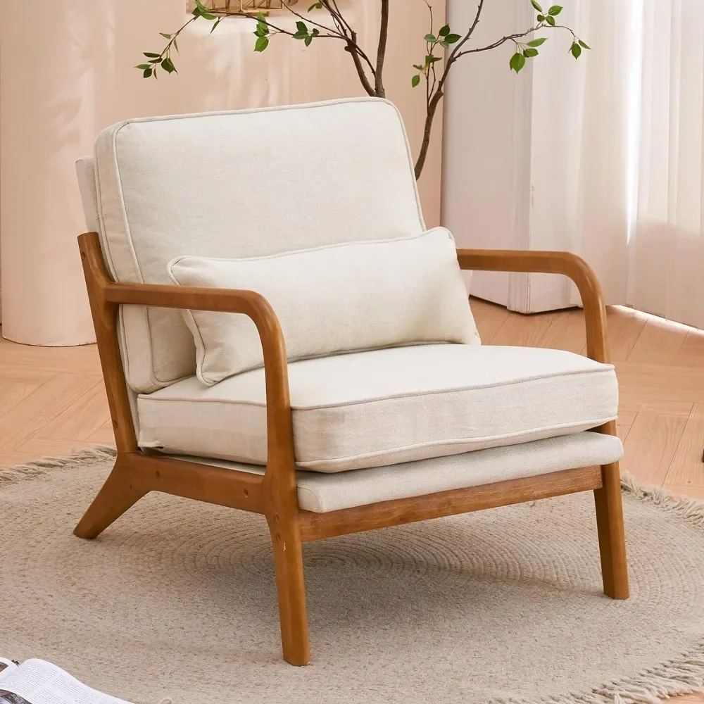 Living Room Chair Set of 2, Wood Lounge Chairs, Modern Armchair Upholstered Reading Side Chairs, Living Room Chair