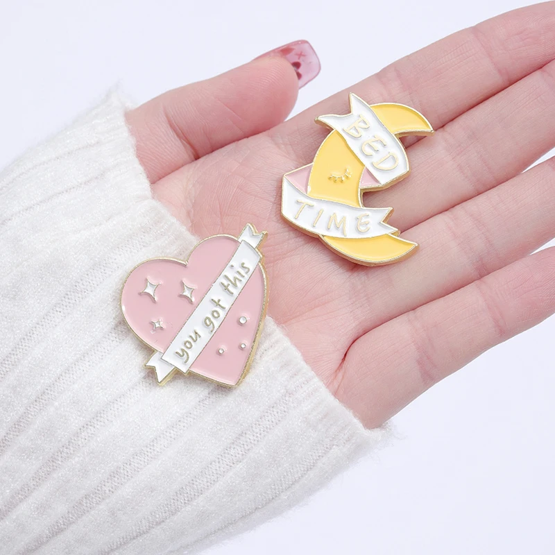 Pink Enamel Pin Heart Moon Flower Backpack Hat Friends Accessories Lovely Brooch Badge Lapel Clothes Jewelry Friends Wholesale