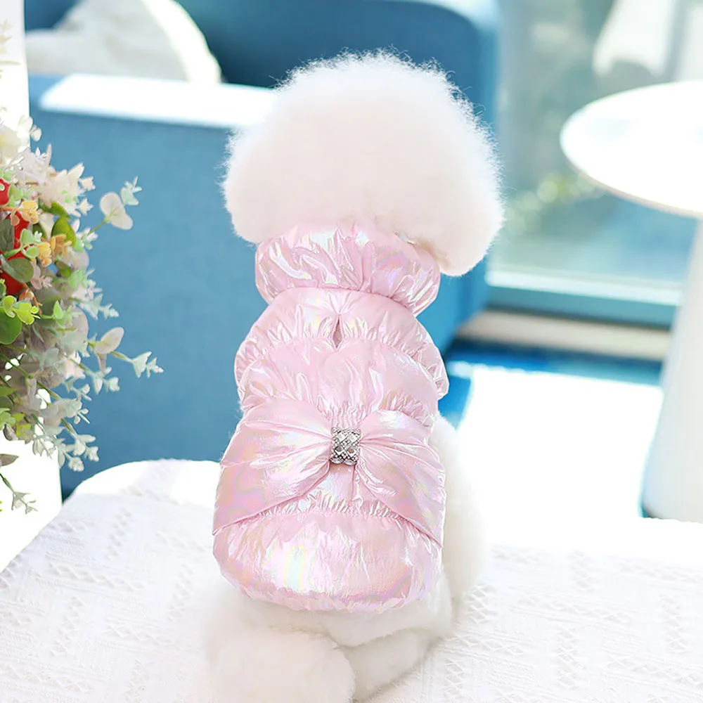 Princess Dog Cat Warm Coat Jacket with Big Bow Design Pet Puppy Hoodie Dress Winter Clothing Outfit