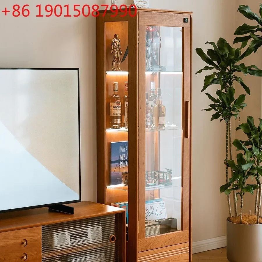 

Blind box doll transparent glass dustproof figure display cabinet solid wood cherry wood living room display storage wine