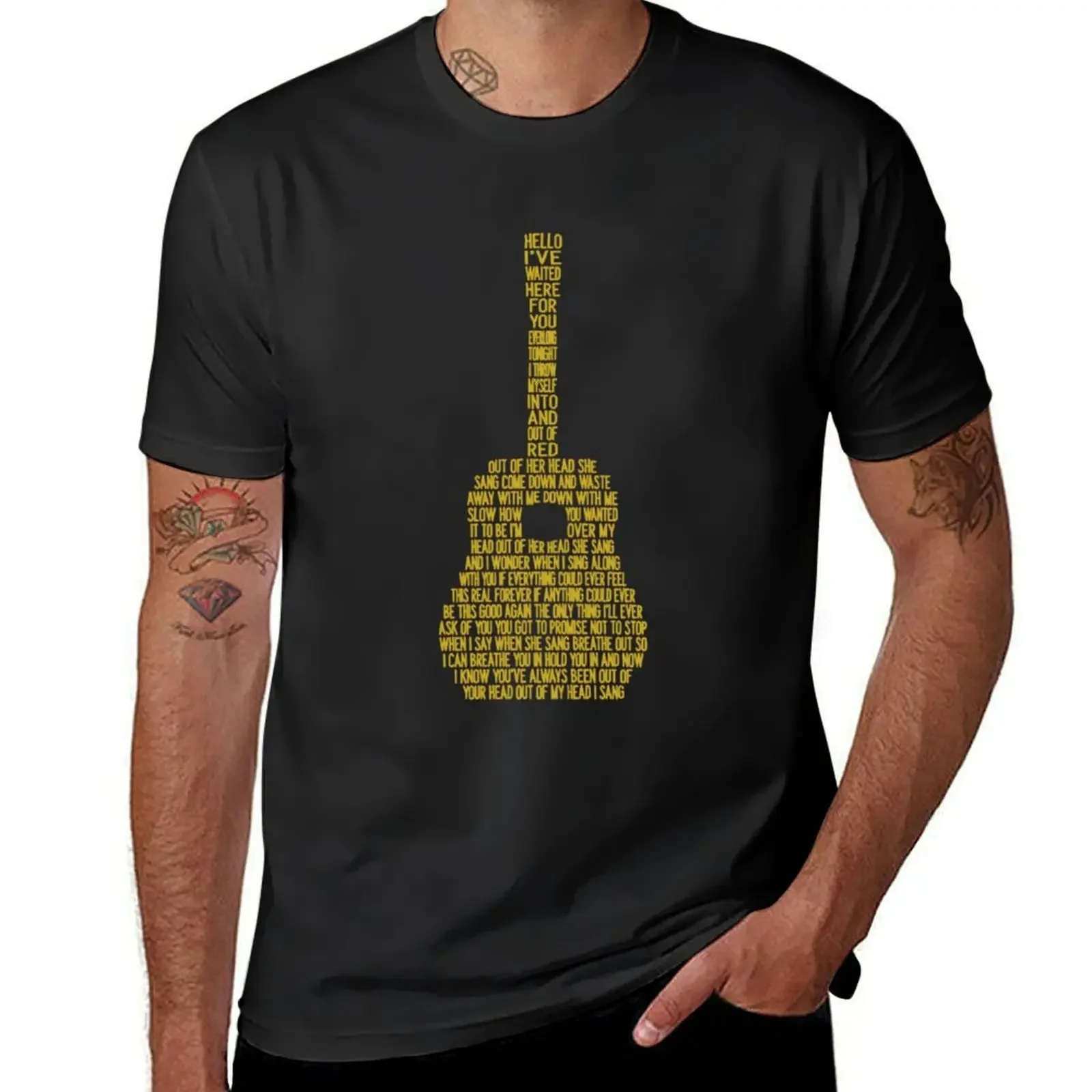 Everlong Song Lyric on Guitar by Foo T-Shirt graphic tee shirt mens clothes