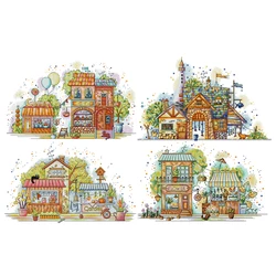 Joy Sunday Cross Stitch Kit Mysterious Village 14CT Printed Cross Stitch Embroidery Kit Set Crosstitch Kit DIY Craft Needlework