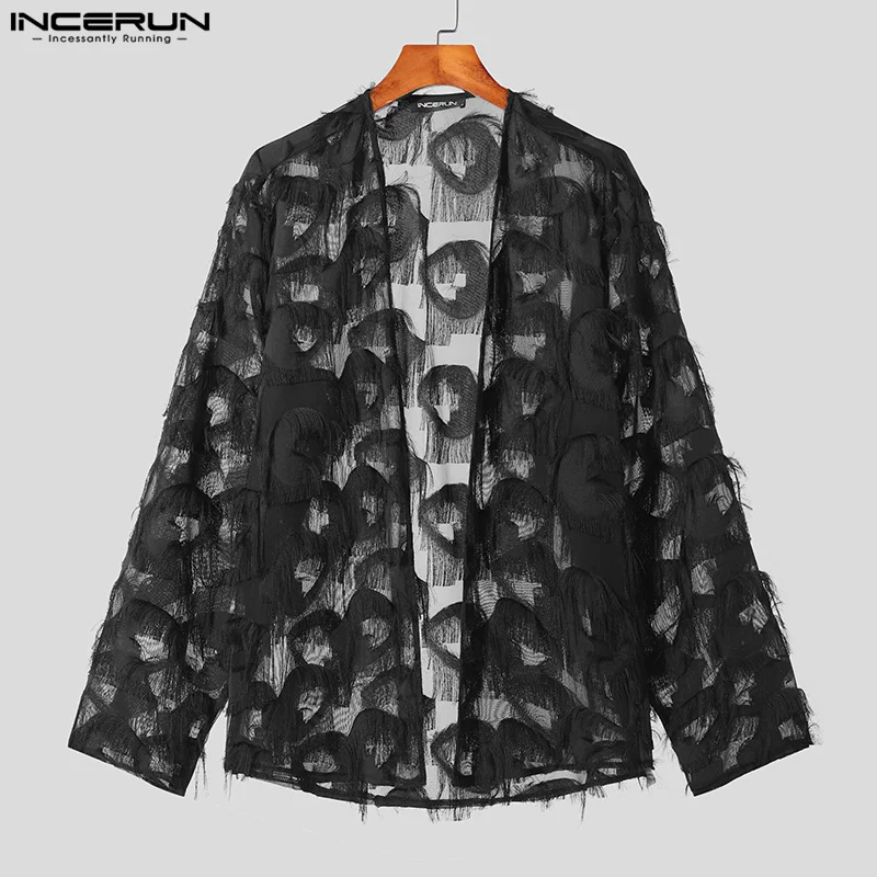 Fashion Casual Style Tops INCERUN 2024 New Men\'s Lace Tassel Shirts Stylish Clubwear Hot Sale Long Sleeved Cardigan Blouse S-5XL