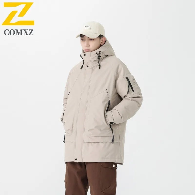COMXZ Men Puffer Jacket Wear Resistant High Quality Waterproof Skiing Padded Jacket Mountaineering Cold-Resistant Winter Jacket