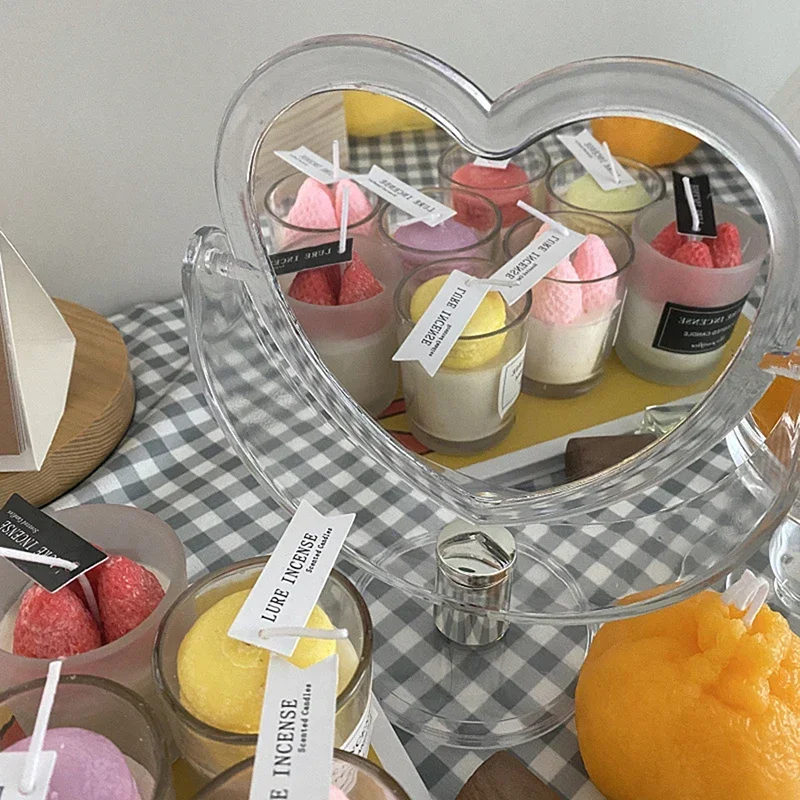 1Pc Acryl Dubbelzijdig Make-Up Spiegel Leuke Hartvormige Cosmetische Spiegel, transparante Basis Thuis Slaapkamer Desktop Make-Up Spiegel