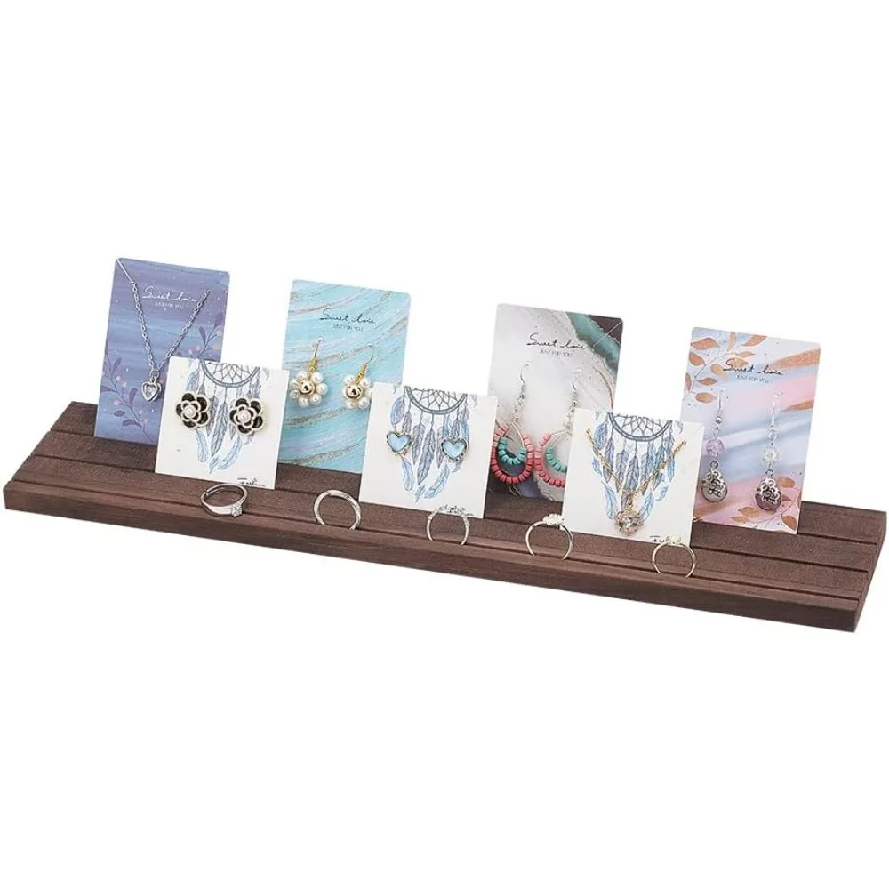 Wooden Jewelry Display Stands, 3-slot Wood Earring Card Holder Portable Jewelry Organizer Table Displays for Selling Earring