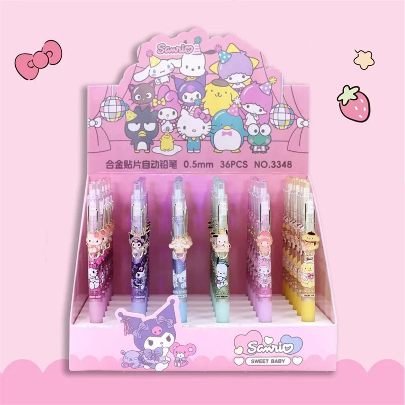 

36pcs/lot Sanrio Kuromi Melody Cinnamoroll Kitty Mechanical Pencil Cute 0.5MM Drawing Writing Automatic Pen School Supplies