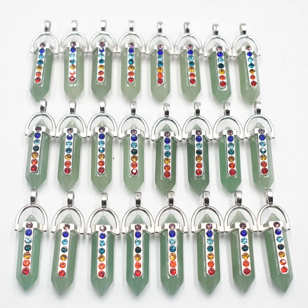 

7 Chakra Natural stone green aventurine pendant for diy Jewelry making necklace Accessories 24pcs/lot Wholesale free shipping