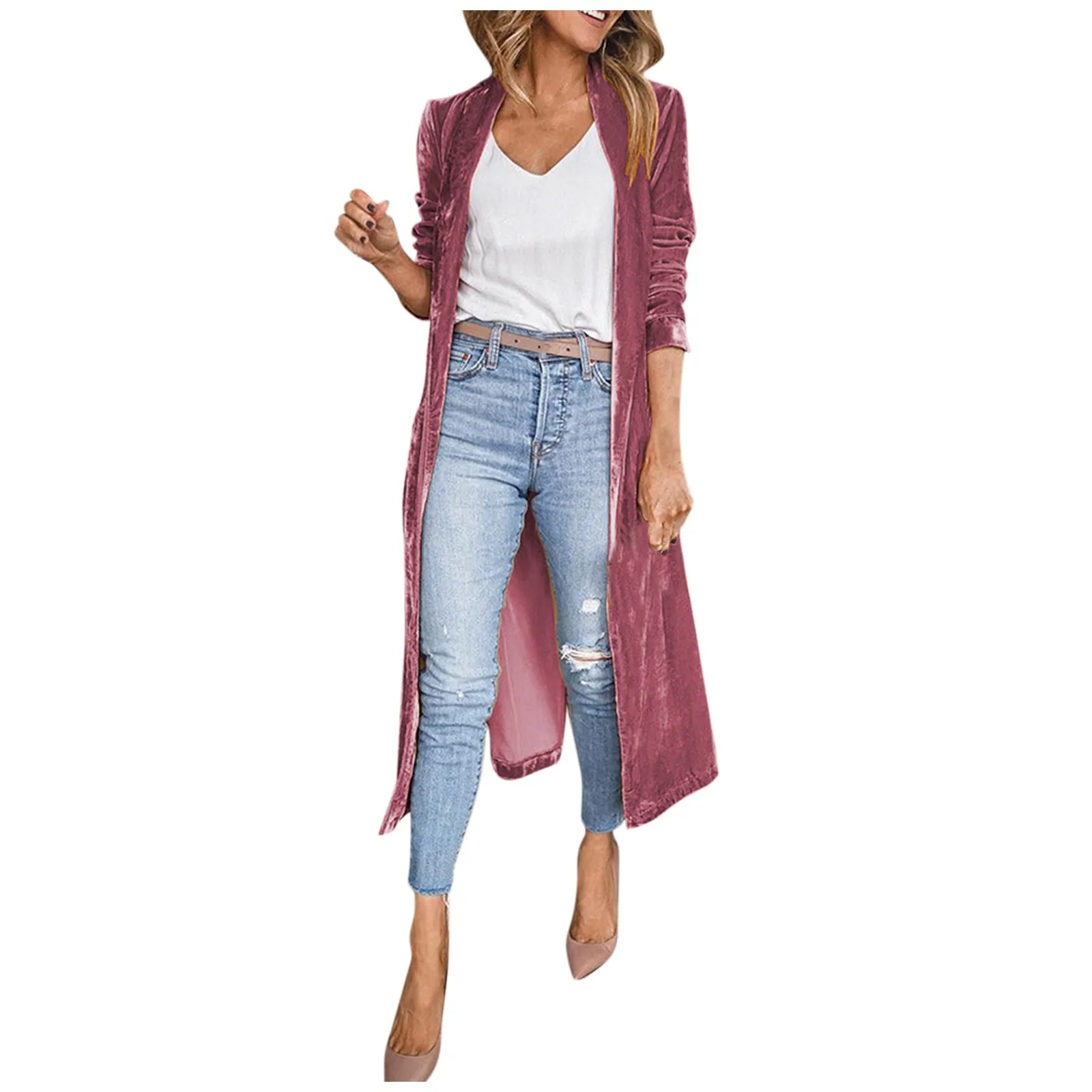 

Women'S Long Sleeve Tops Casual T-Shirts，Cardigan Cover Up Casual Blouse Tops Extra Long Trench New Fashion Simple Versatile