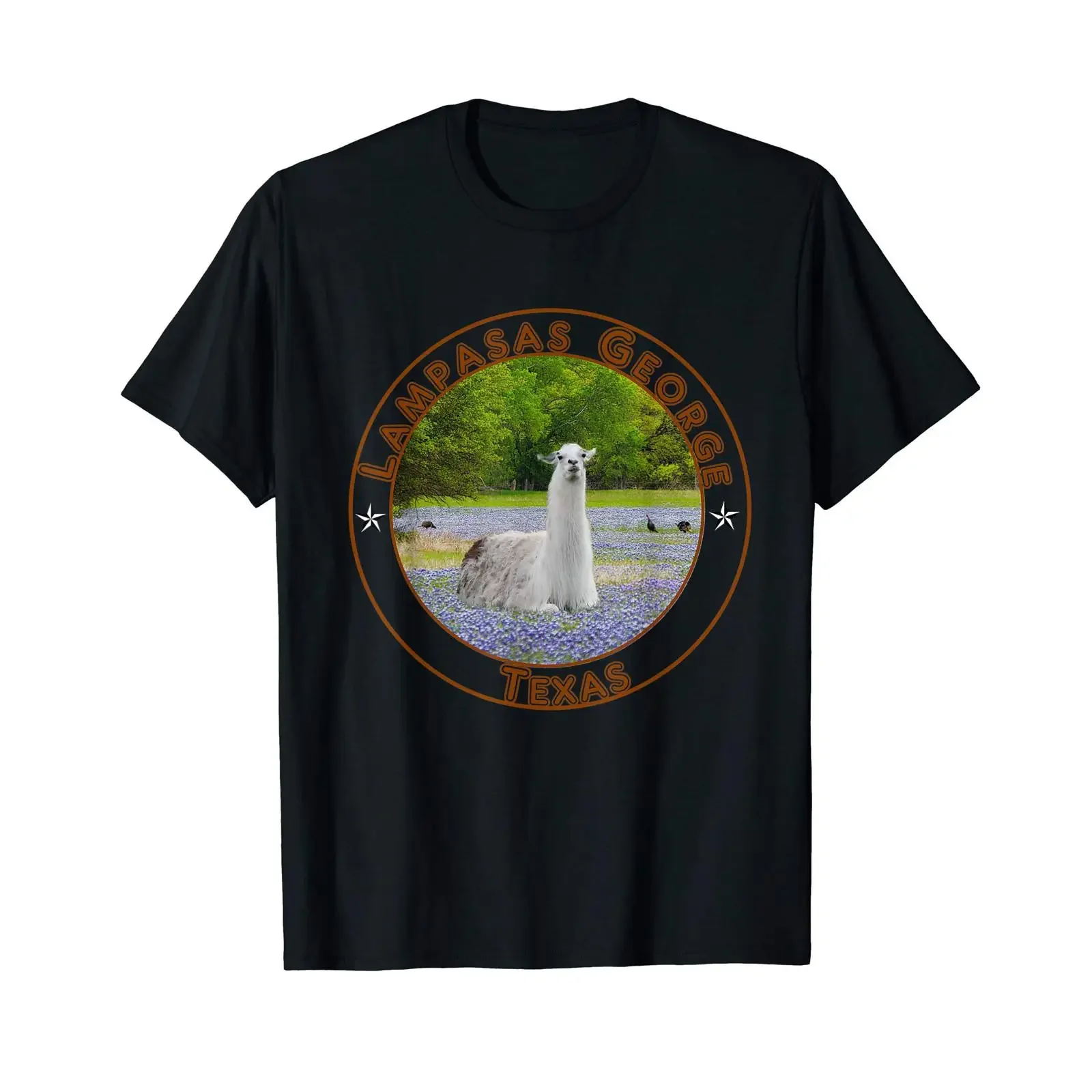 Lampasas George the Llama in a field of Texas bluebonnets T Shirt vintage Washed Stretched Stylish Casual homme Comfortable