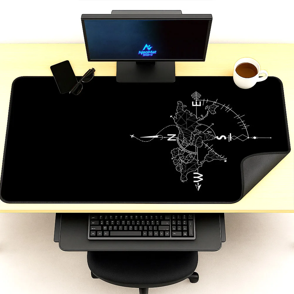 Desk Pad 180 Cm World Map Office Rug Black White Line Art Minimalist Desk Mat 120x60cm Navigation Mouse Pad Custom Mouse Mat Big