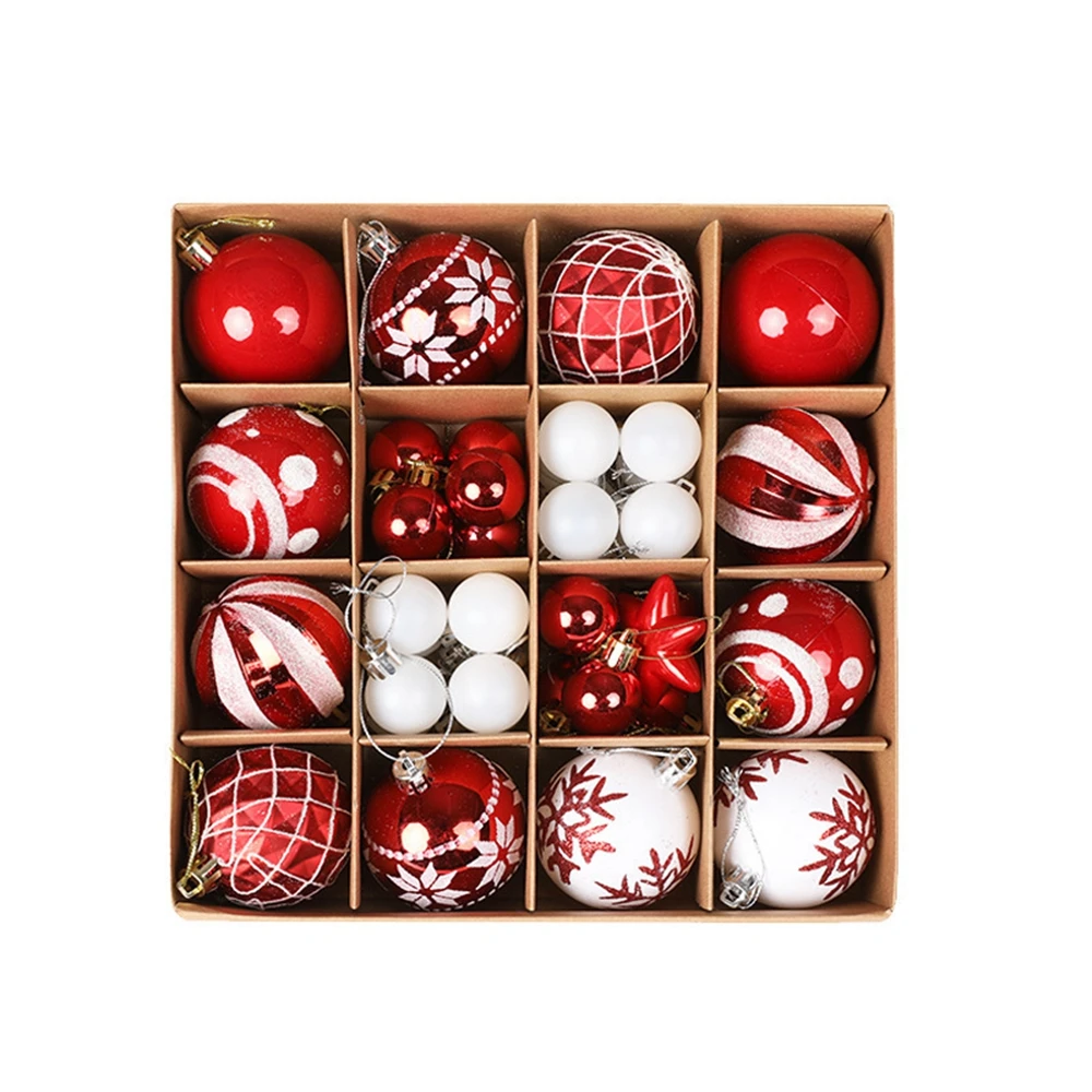 36pcs Plastic Christmas Balls, 3cm 6cm Matte Glossy Drawing Ornament Balls, Red Green Xmas Tree Hanging Baubles Decorations