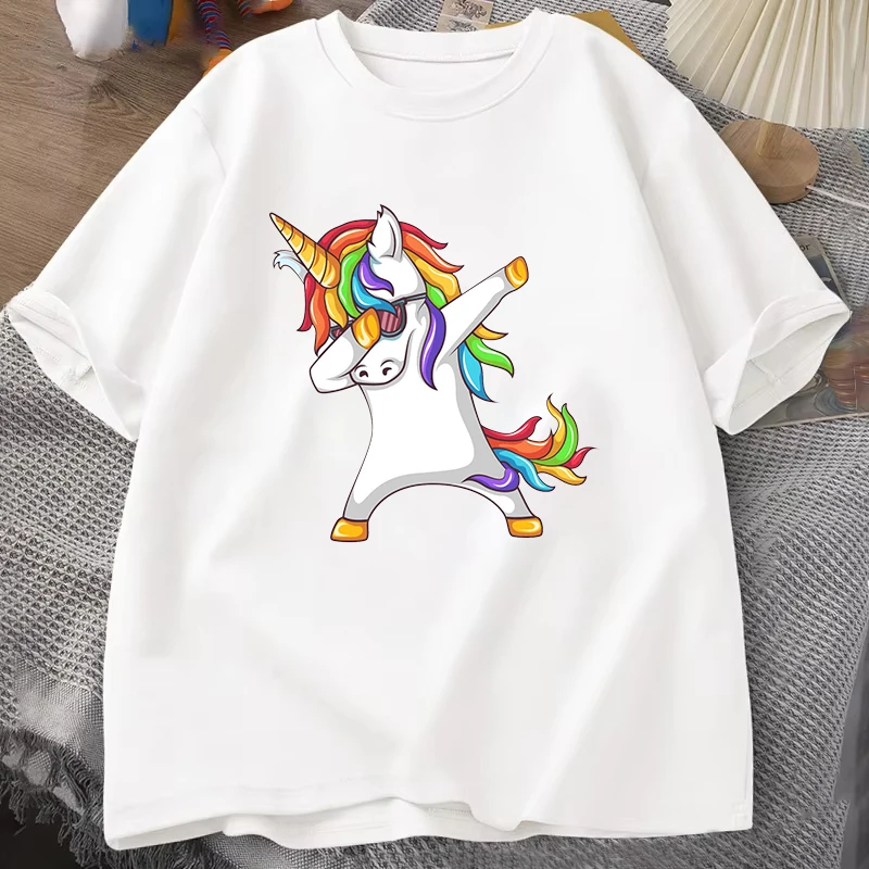 

New Cartoon Unicorn Print T Shirts Women Men Casual Round Neck Tees Top Summer Cool Loose Short Sleeve