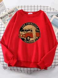 San Francisco California Vintage School Bus Women Hoodie Street Fleece Hoody Hipster O-Neck Sweatshirt hip hop Oversize Clothing