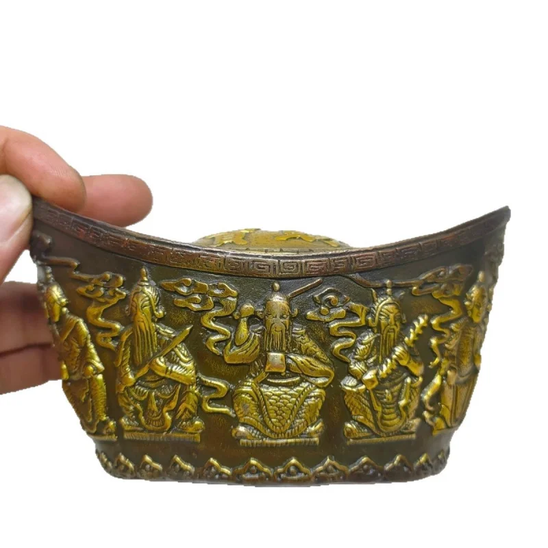Large Five-Way Gold Ingot Copper Ingot Ornament Brass Double Dragon Ingot Home Living Room Decoration Opening Gift