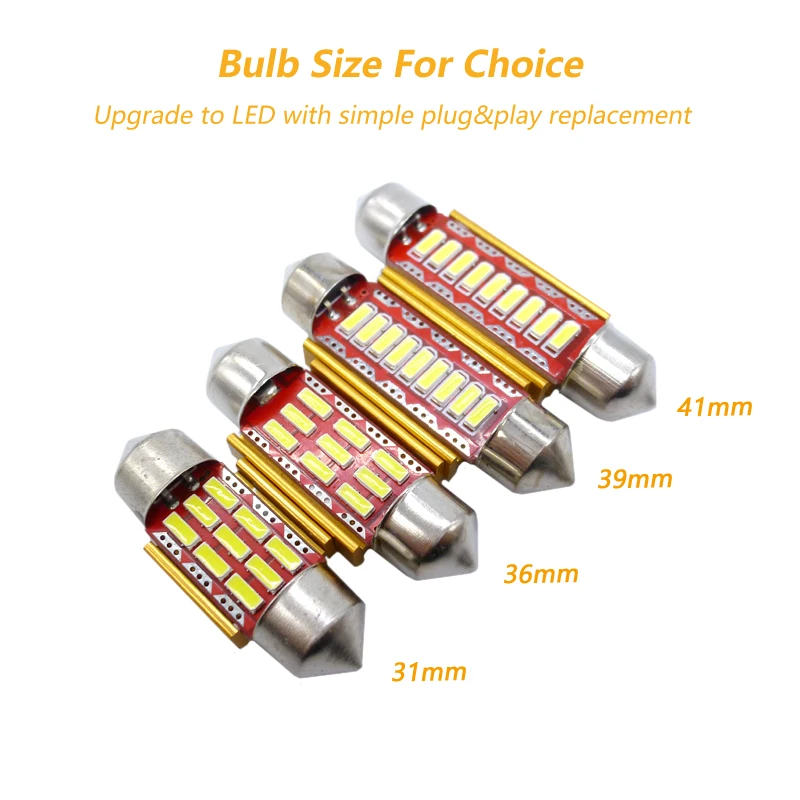 2x 31mm 36mm 39mm 41mm CANBUS Led SV8,5 264 Festoon Interior Light Car Led Lamp Dome Bulb Truck Light License Plate Light White