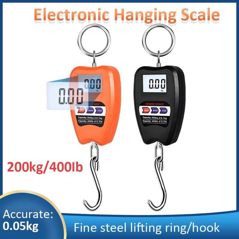 Hanging Crane Scale 200Kg Mini Digital Scale with 0.05Kg Accurate Sensors Portable Digital Luggage Hook Scales for Farm Hunting