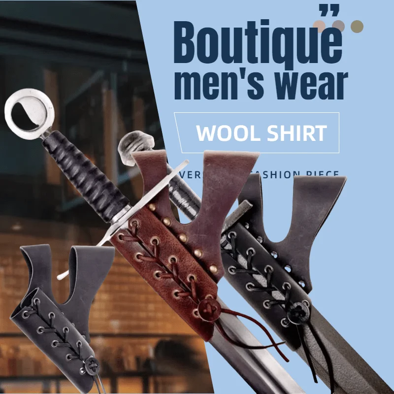 

Medieval Viking Cowhide Retro PU Leather Sword Scabbard Axe Holder Belt Hanging Rope Accessories Role-playing Props