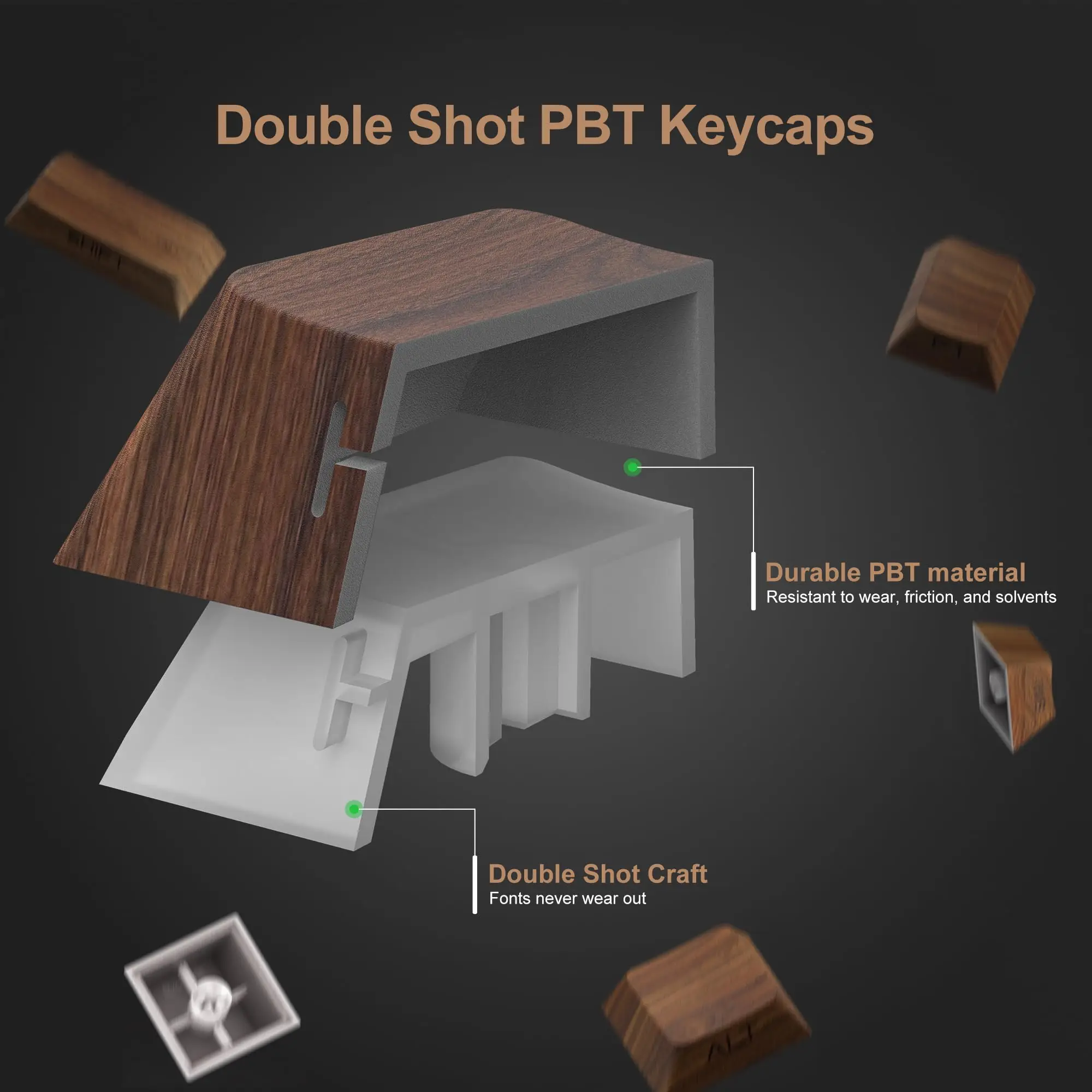 Imagem -06 - Pbt Keycaps para Switch Keyboard Grão de Madeira Dye Sub Side Print Perfil Cereja Brilho Através Keycaps Cherry Gateron mx 136 Chaves