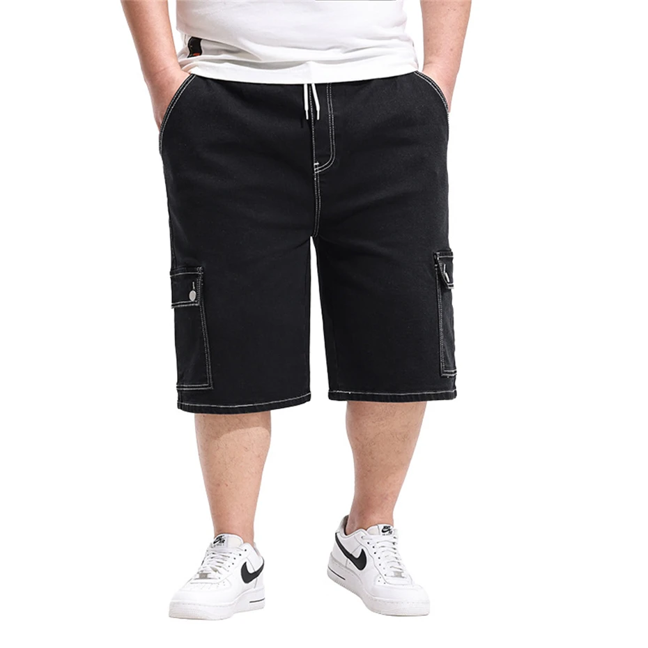 Black Denim Shorts Men Plus Szie 6XL Summer Jeans Shorts Baggy Cargo Shorts Fashion Elastic Waist Short Pants Male Big Size