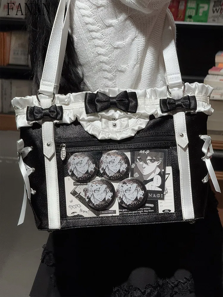 

Girls Lolita Style Tote Bag with Bow & Lace Transparent Shoulder Bag Display Sweet and Cute 2026 New Women's Handbags