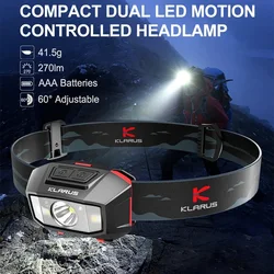 Klarus HM2 Headlamp Flashlight Motion Controlled 270Lumens Dual LED Headlight Power by AAA Battery for Protable Camping Lantern