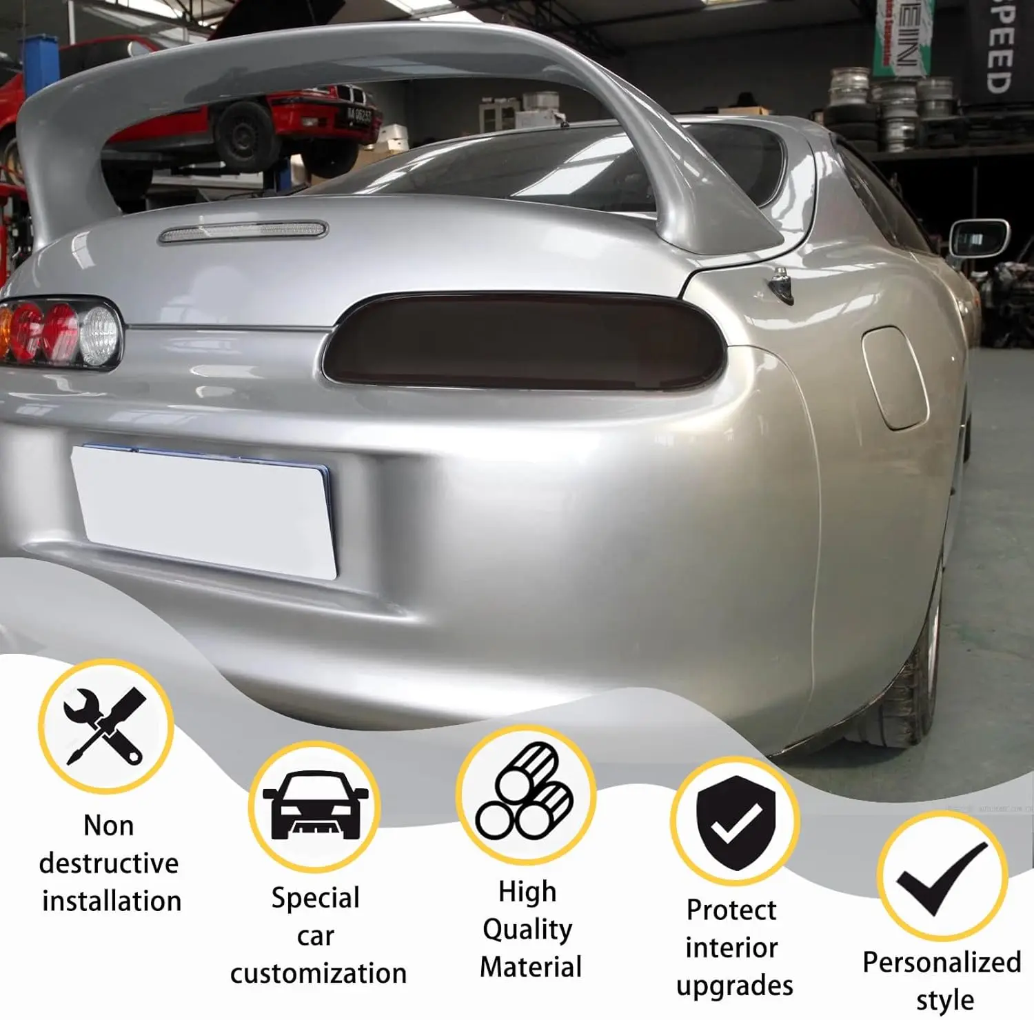 

Aluminum Alloy Black Rear Tail Light Lamp Cover Trim For Toyota Supra 1993-2002 ABS Smoked Black Rear Light Cover Accessories