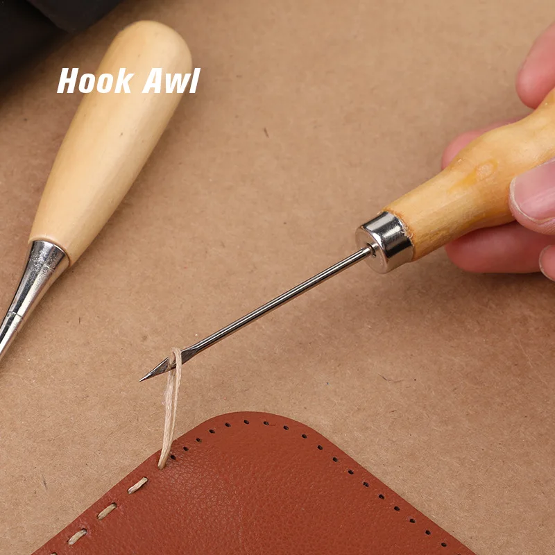 1PC Wooden Handle Sewing Awl Scratch Awl Tool Pin Punching for Leather Pouch Hole DIY Handmade Stitcher Shoe Repair Tool