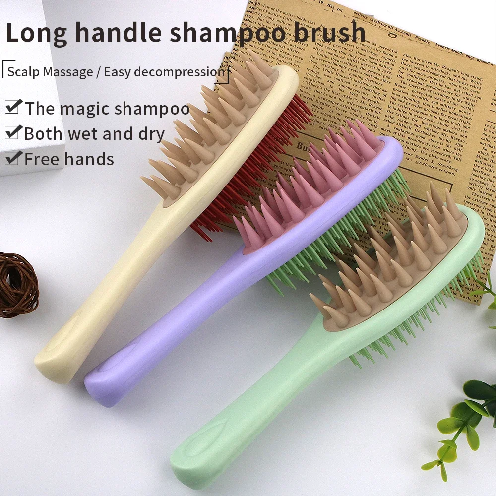 

Gute Unisex Long Handle Double-Sided Shampoo Brush: Colorful Collision Design, Multi-Color Options, Soft Silicone Bristles for S